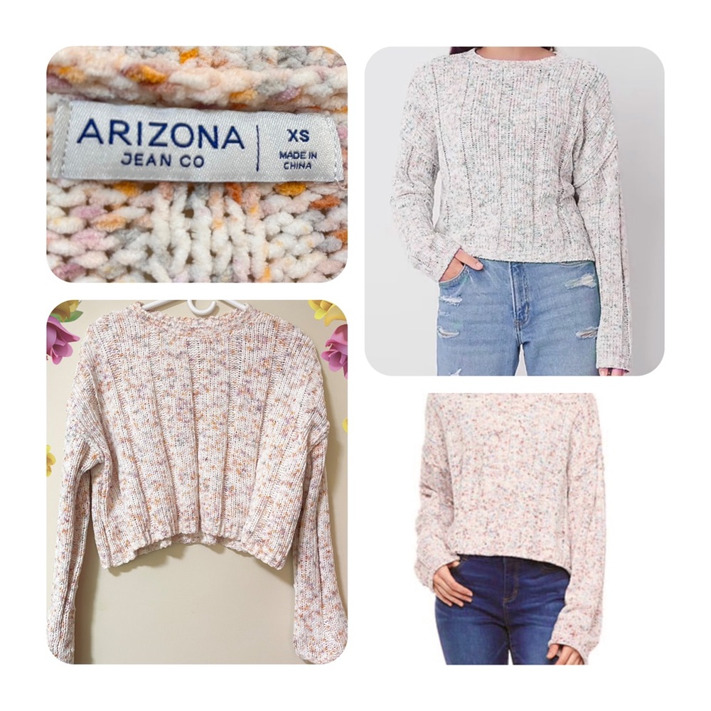 NWOT Arizona Jean Co Speckled Chunky Knit Sweater - Pastel Multi color- Size XS